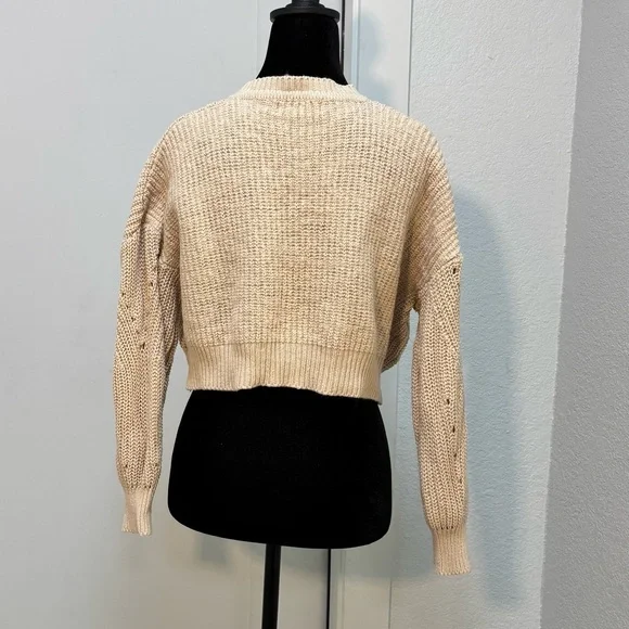Jon & Anna Cream Pointelle Knit Cropped Sweater - Size M - Boho Coastal Academia - Picture 3 of 15